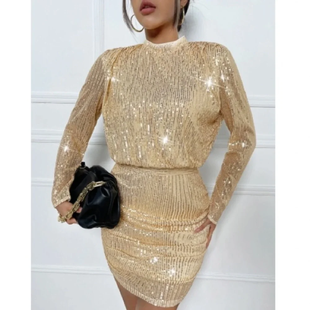 Green long sleeve sequin bodycon mini dress_12